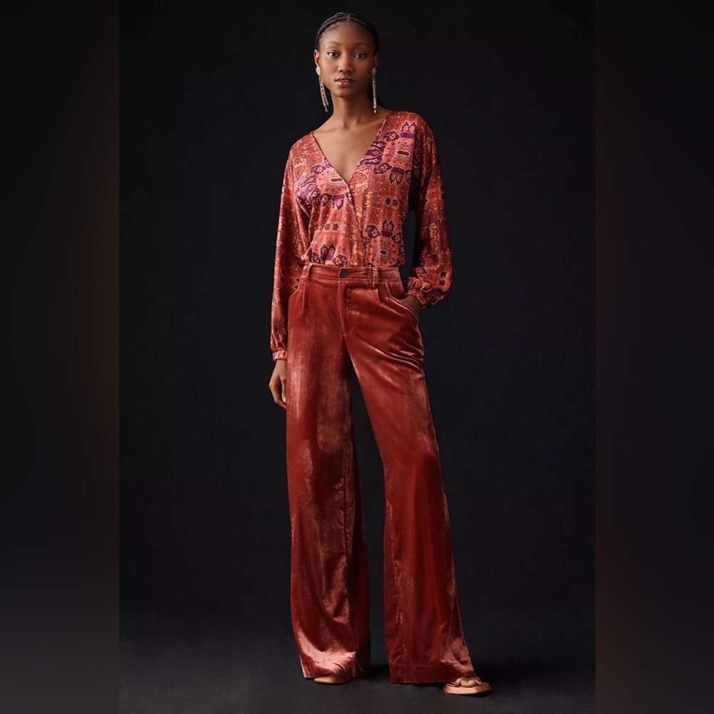 Anthropologie Wide Leg Summer-Weight Velvet Pants